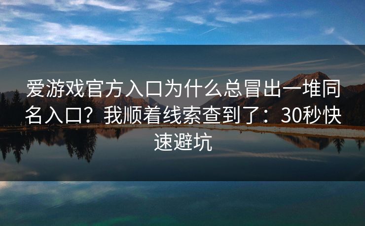 爱游戏官方入口为什么总冒出一堆同名入口？我顺着线索查到了：30秒快速避坑